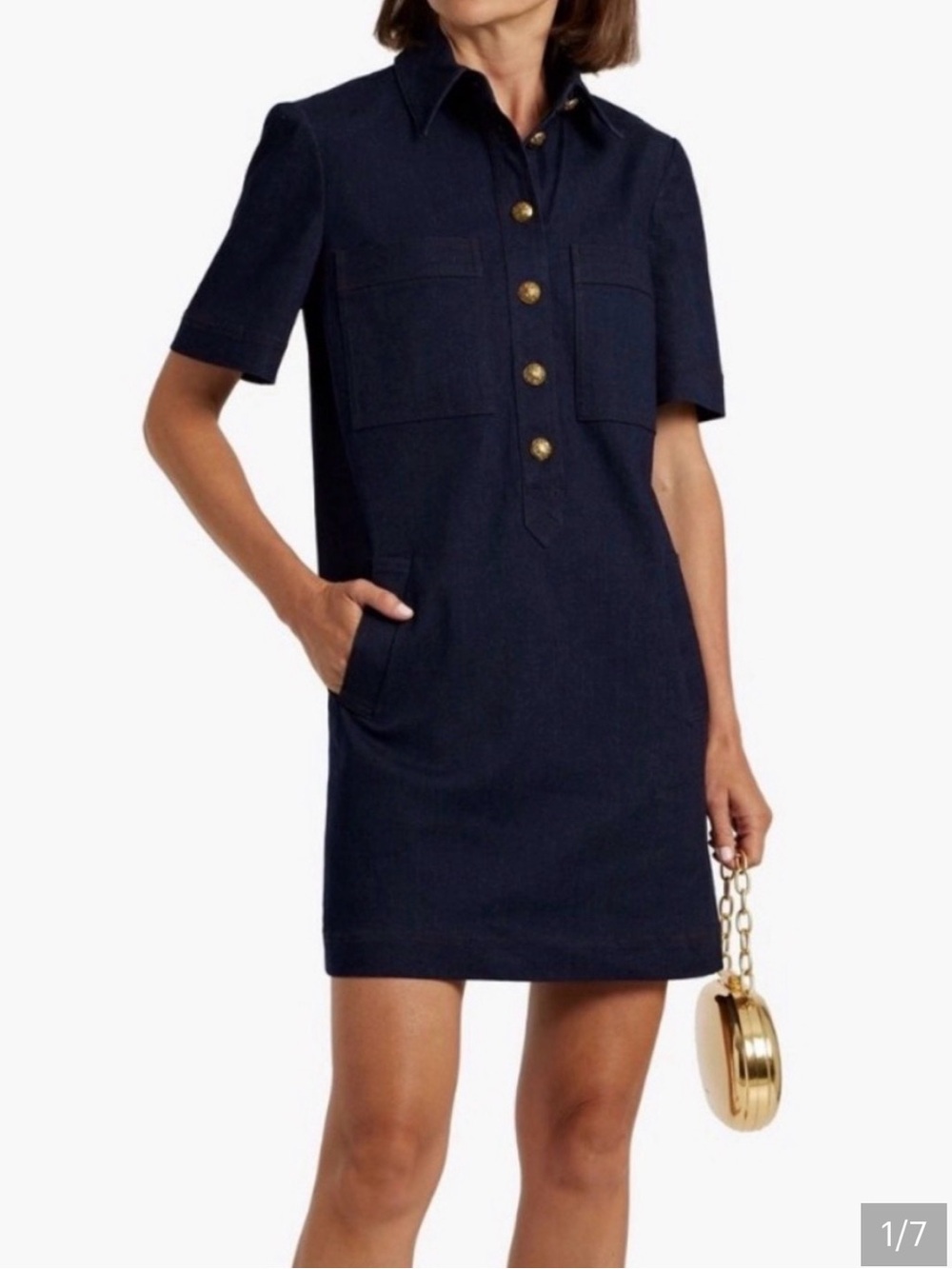 Veronica Beard Koulis Midnight Wash Dress with Gold Buttons NWT 8